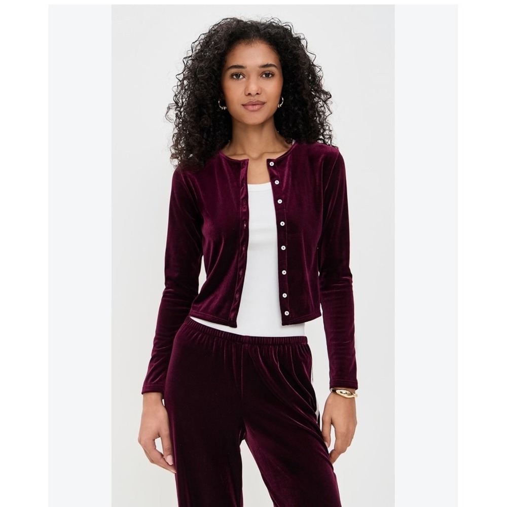 Shopbop Le Bop Eloise Velvet Cardigan Wine Purple Button Front Top Small